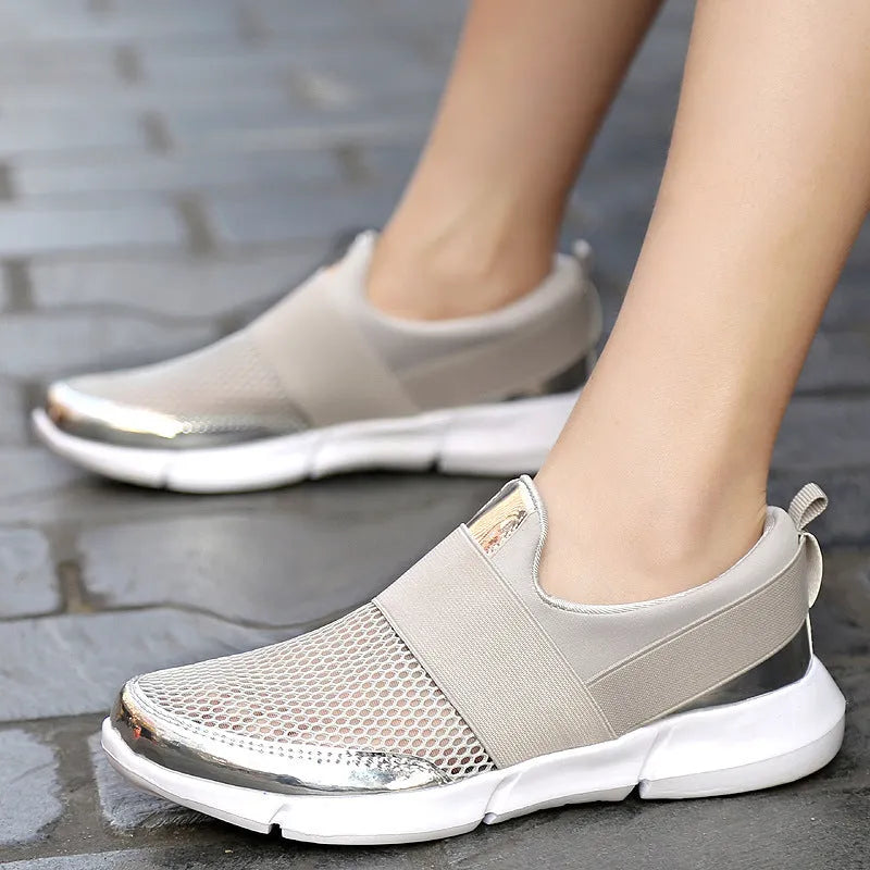 Women's low-cut breathable mesh sneakers in blue, black, or grey with PU midsole
