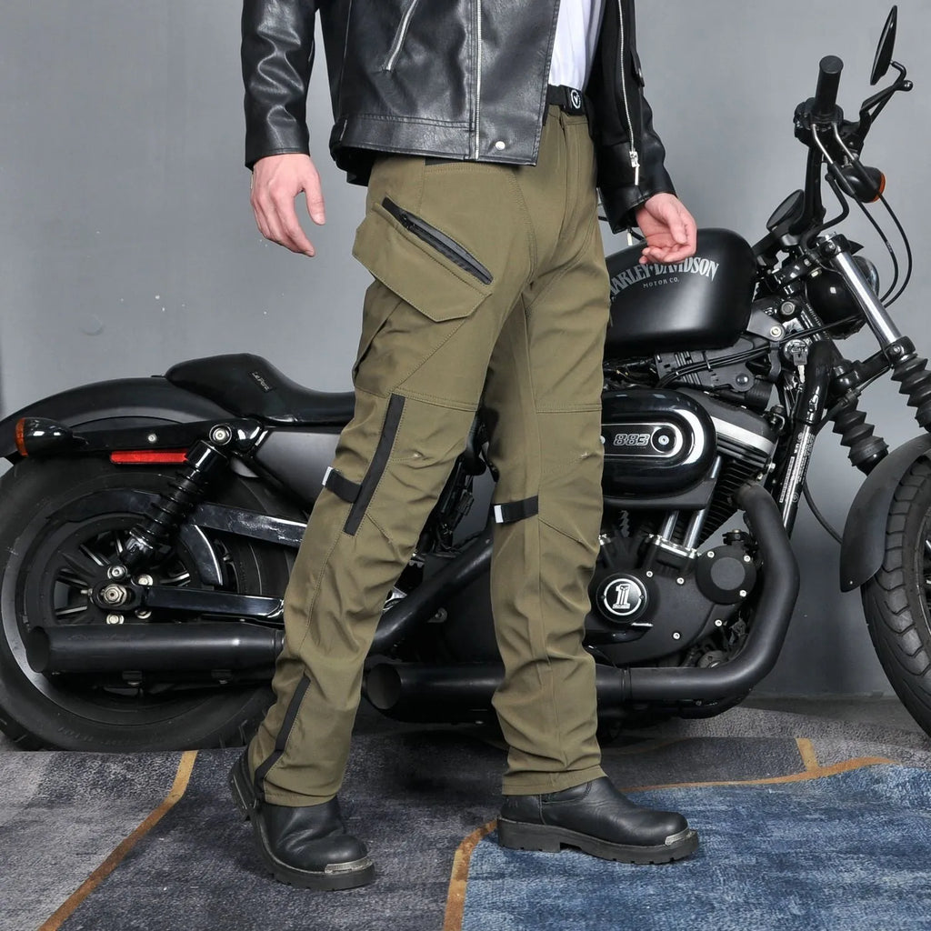 Men's waterproof windproof motorcycle trousers in green or black with protective gear set