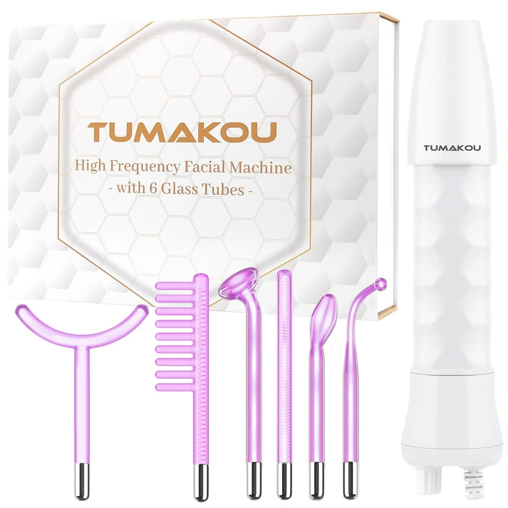 Purple High Wave electrotherapy rod beauty instrument with six accessory heads for professional skin treatments