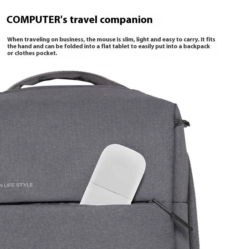 Folding Bluetooth touch wireless mouse shown open and closed with black, white, blue, green colour options