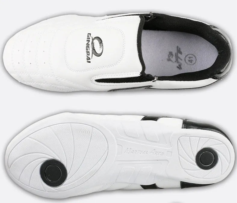 Black and white children martial arts shoes for boxing and Sanda training with soft bottom design