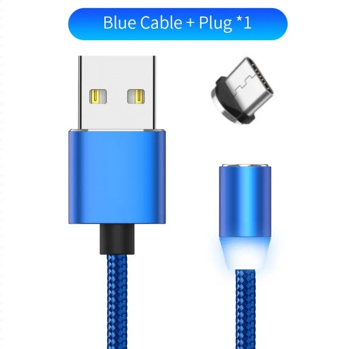 YBD magnetic LED charging cable with cotton braiding and aluminium connector for Apple iPhone