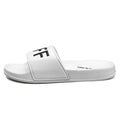Large size personalised open-toe men's slippers with rubber sole in black and white.