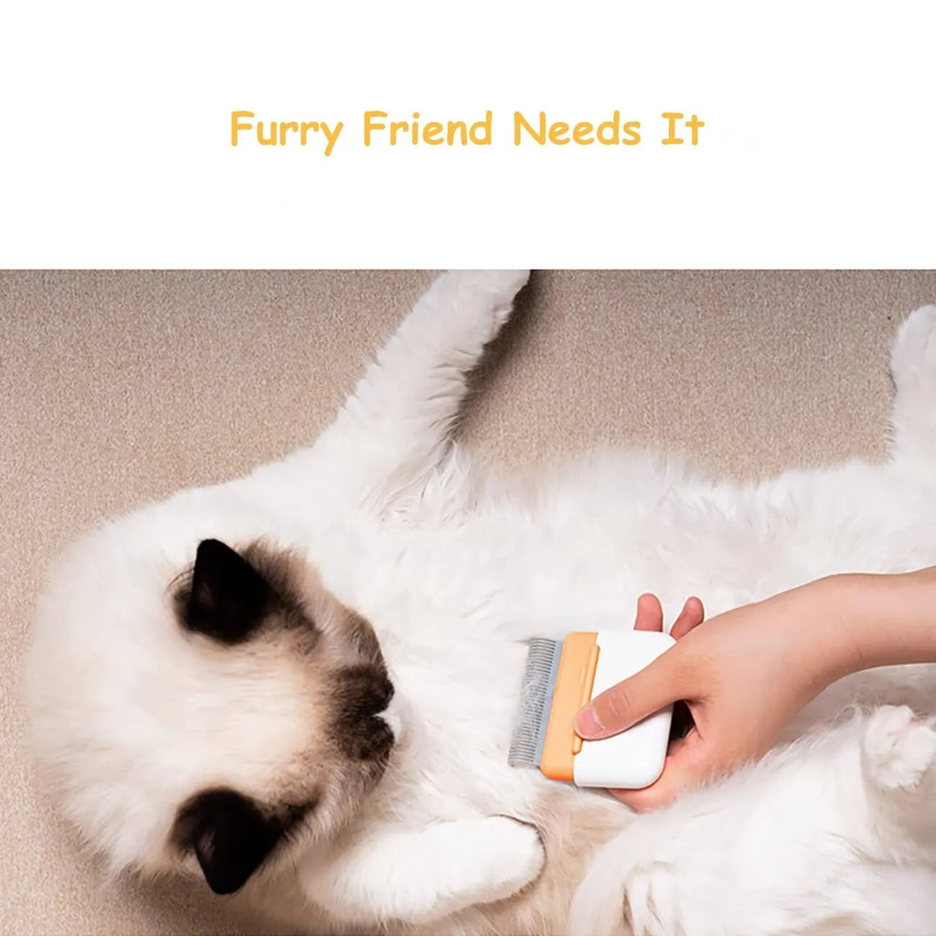 Blue double-sided pet grooming comb for cats and dogs on a grey background