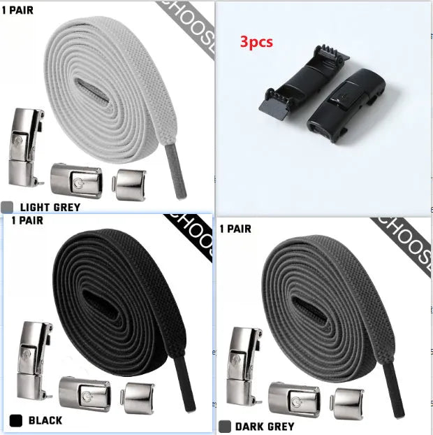 Press lock elastic shoelaces with 8mm widened flat design in various colours
