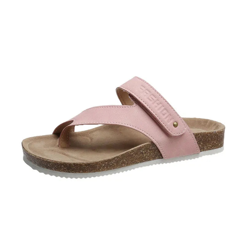 Flat toe ring thick-soled flip-flops in a solid colour on a foam sole.