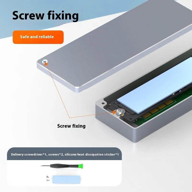 USB C M.2 solid state hard drive enclosure with aluminum alloy construction and installation accessories