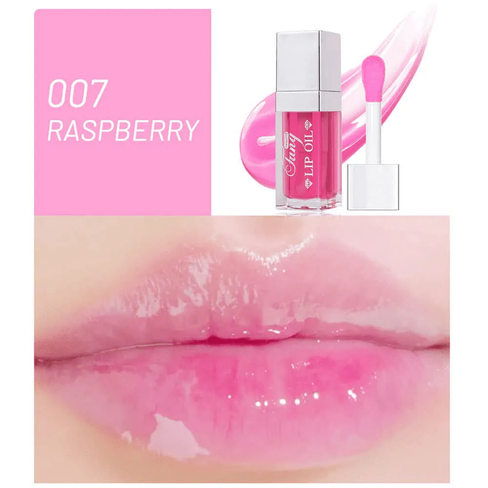 Five colour options of bright lip gloss mint lipstick with moisturising lip essence oil applicator