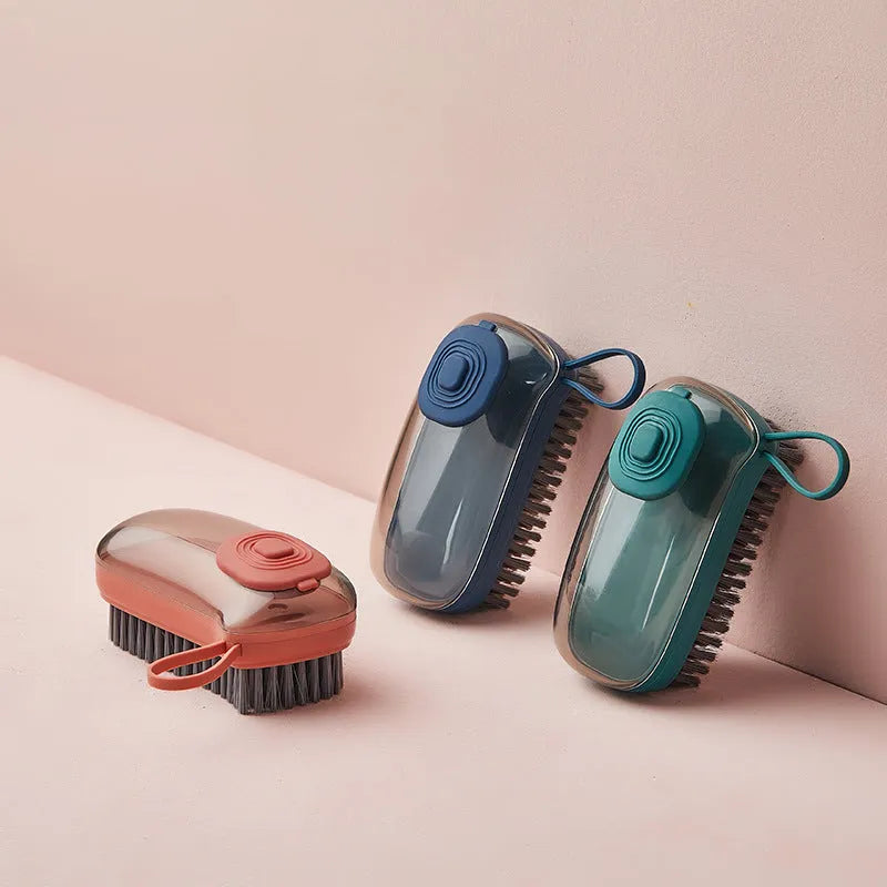 Automatic liquid cleaning brush with ergonomic grip for shoes and laundry cleaning
