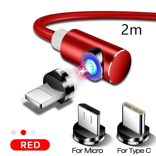 Magnetic charging cable with aluminium housing showing blind magnetic alignment and colour options