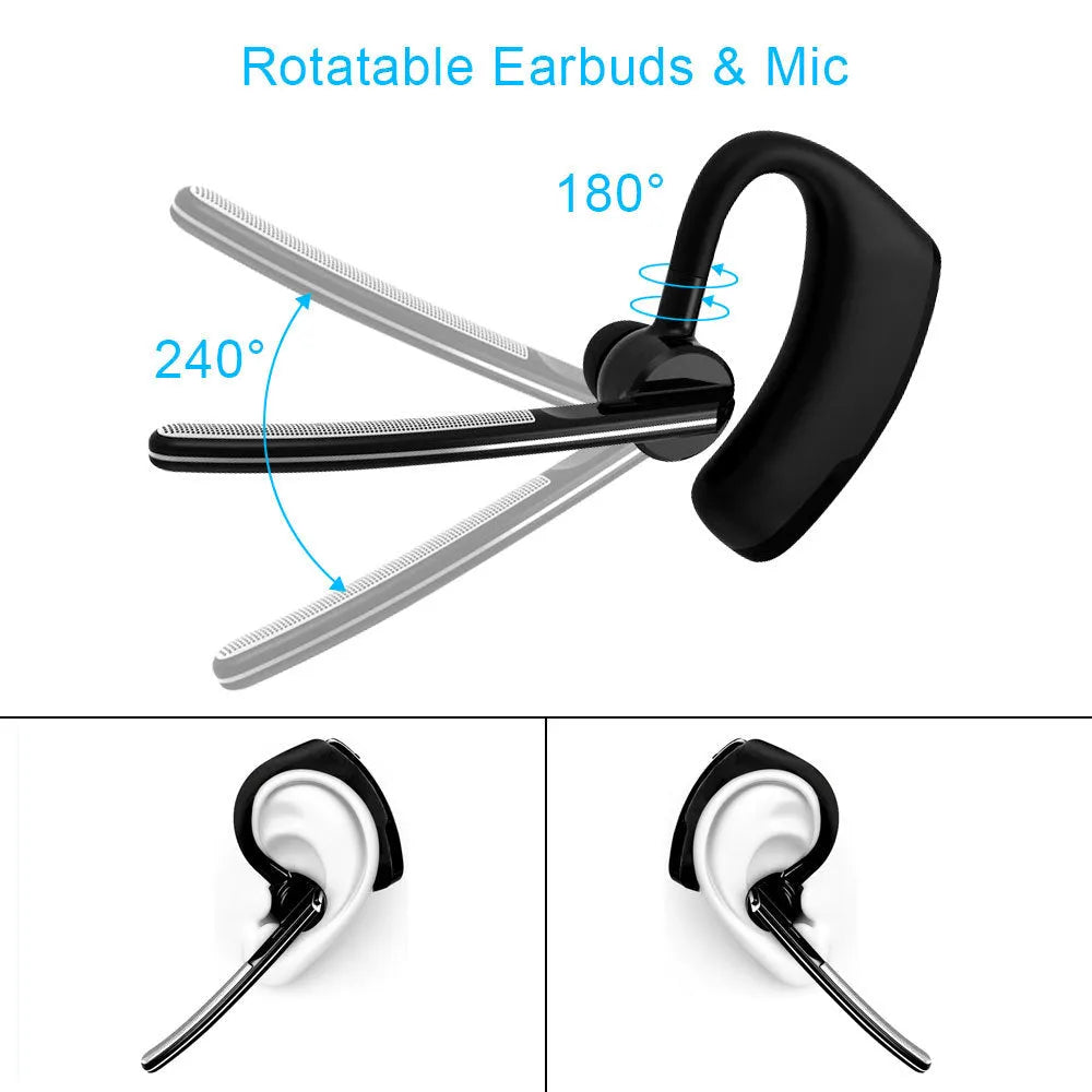 V9 Jerry style wireless Bluetooth headset with ear-bud and charging cable on a white background.