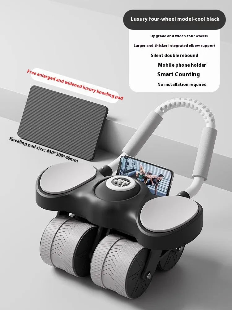 Abdominal wheel with elbow support and automatic rebound mechanism in blue colour