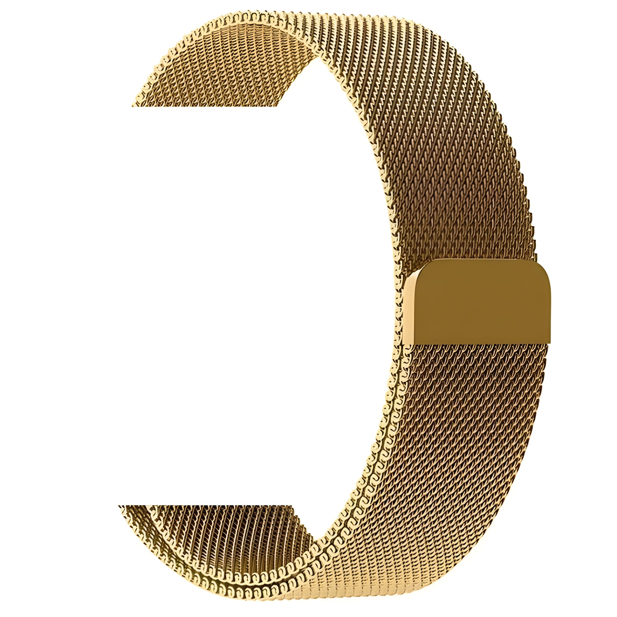 Stainless steel watch replacement strap in silver, shown next to black, gold, and rose gold options.