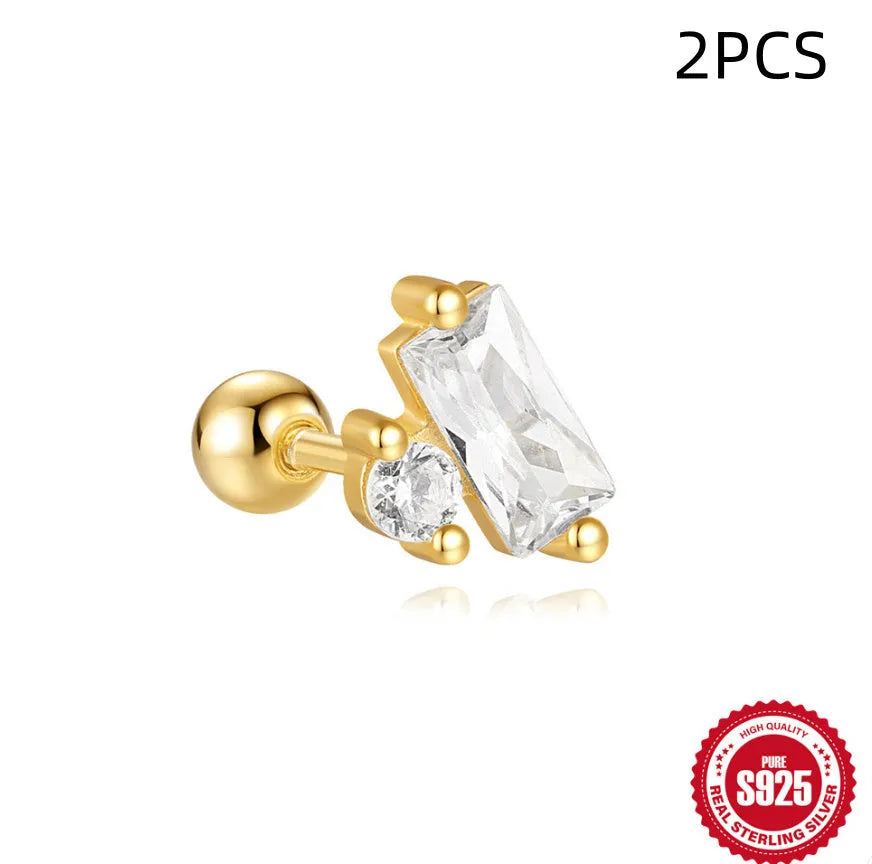 S925 sterling silver red flower stud earrings with square gravel texture in a gold colour.