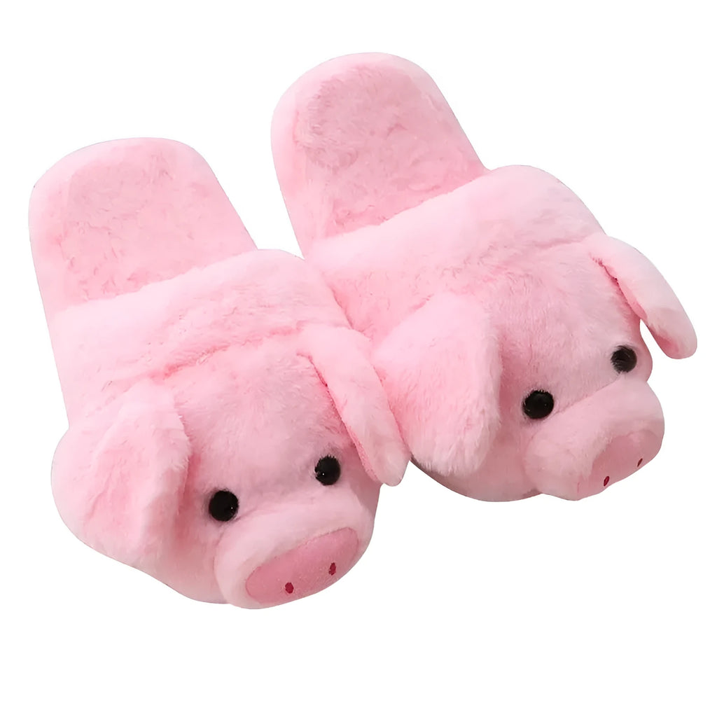 Pink pig-shaped floor slippers for men with short plush fabric.