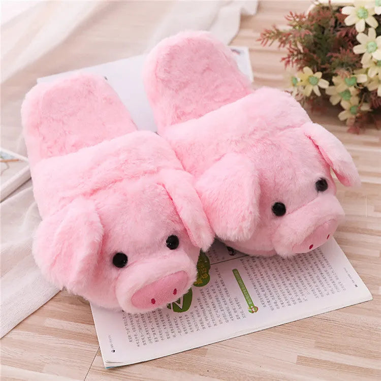 Pink pig-shaped floor slippers for men with short plush fabric.