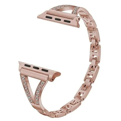 Stainless steel Apple Watch strap with diamond-studded bezel in rose gold colour