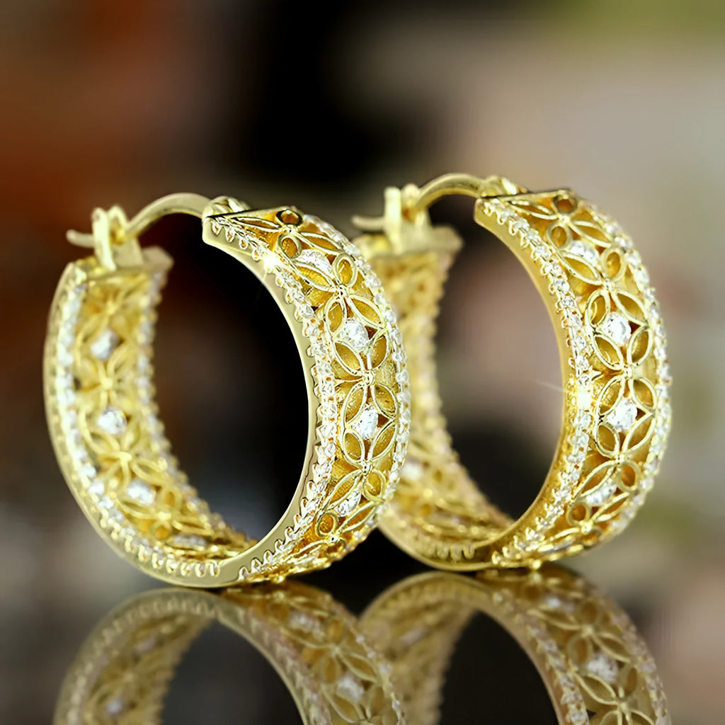 Copper geometric ear clips with horse eye flower butterfly design in yellow gold colour