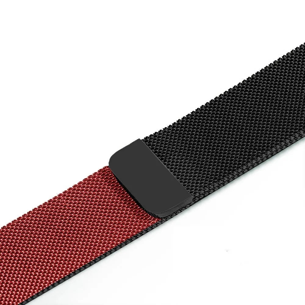 Stainless steel watch replacement strap in silver, shown next to black, gold, and rose gold options.