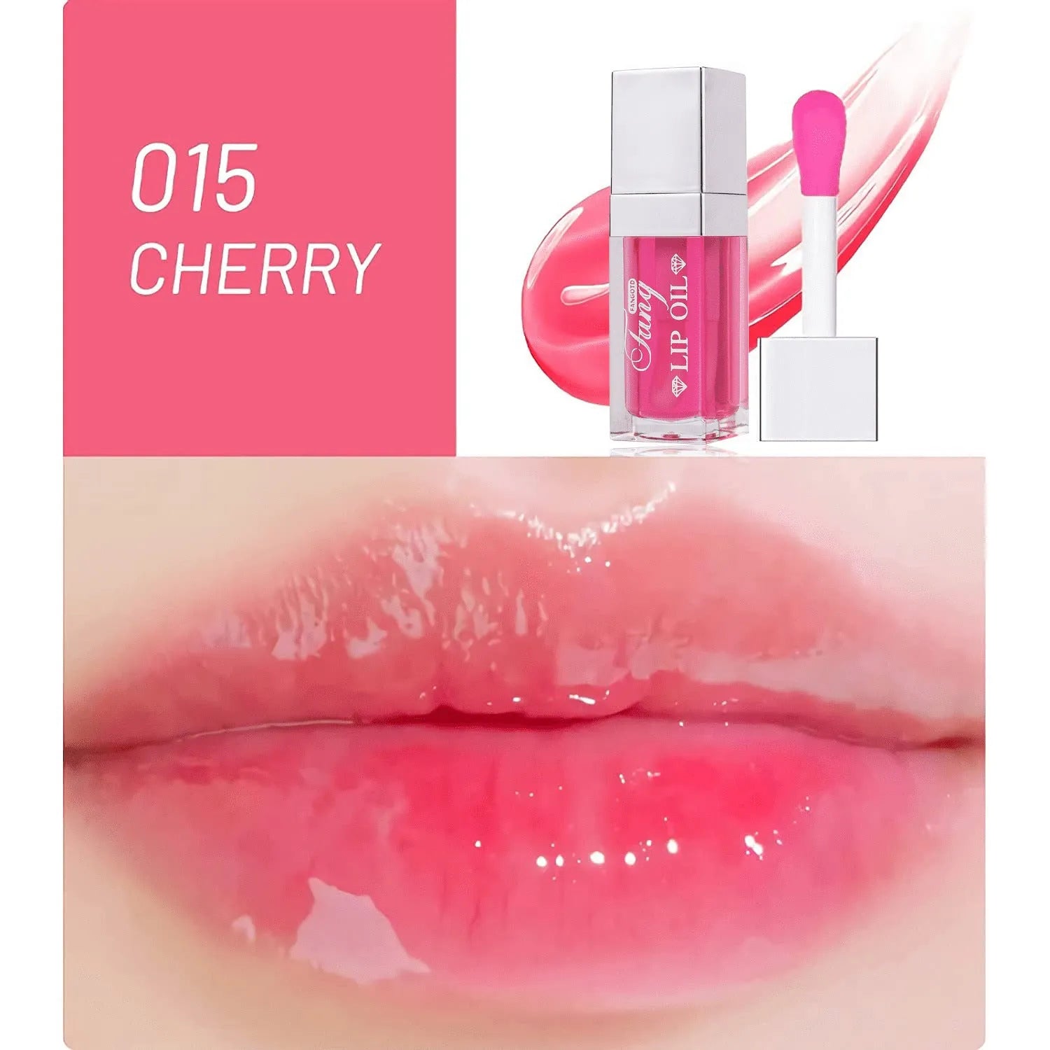 Five colour options of bright lip gloss mint lipstick with moisturising lip essence oil applicator