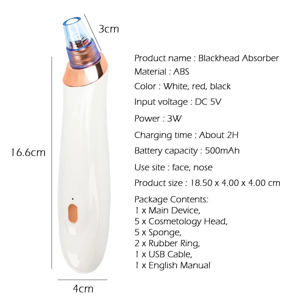 Electric blackhead remover device with multiple nozzle tips for facial pore cleaning