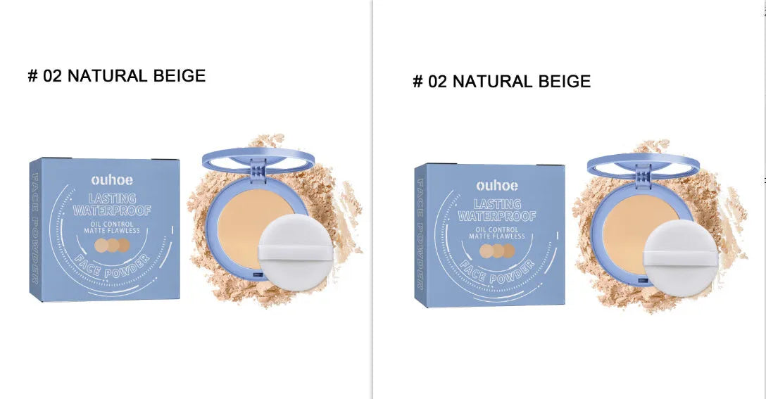 8g compact of natural finish long-lasting finishing powder in beige and ivory tones.