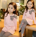 Pink cotton girls' clothing set showing coordinated pieces for sizes 110cm to 140cm