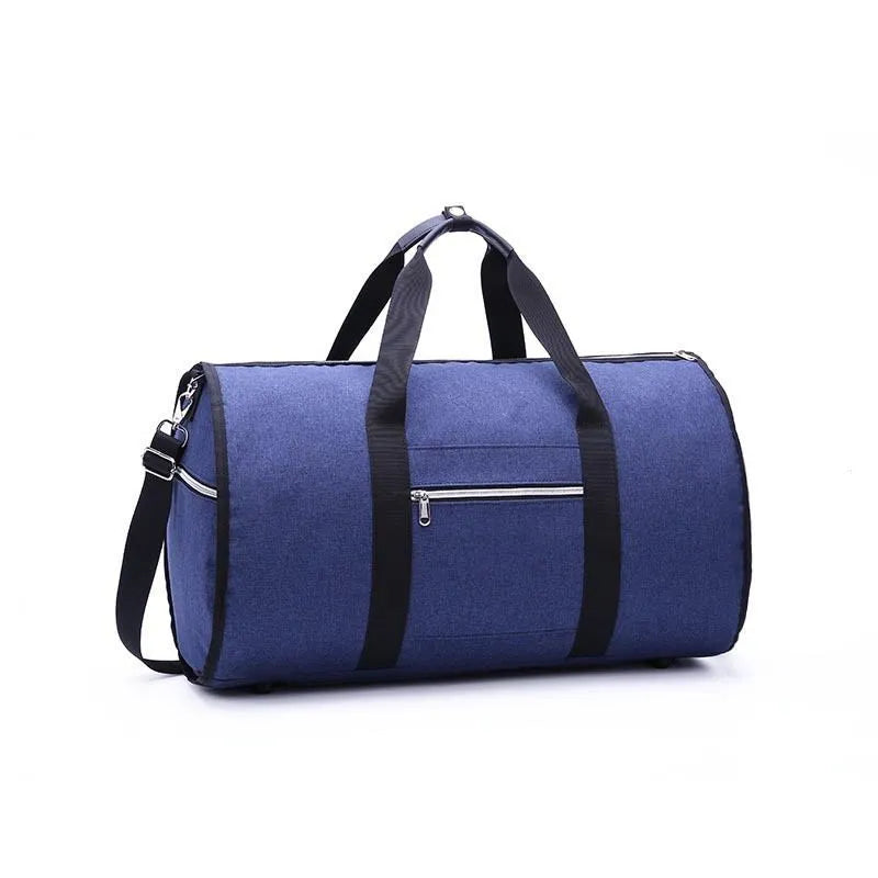Medium-sized cylinder travel bag in Oxford cloth, shown in one of four colours: black, blue, light grey or red.