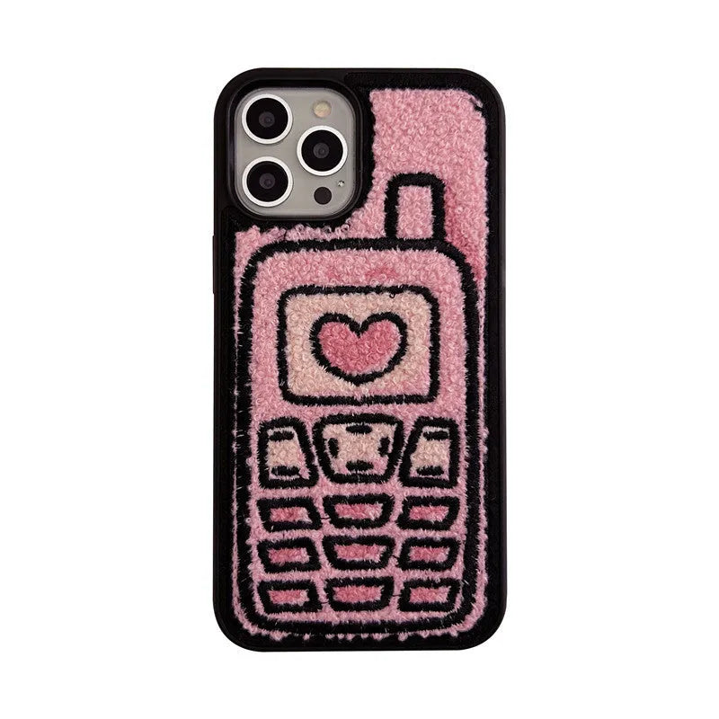 Pink TPU iPhone case with embroidered towel design for iPhone 11-15 models