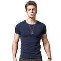Men's lightweight bamboo fibre t-shirt in various colours on a hanger