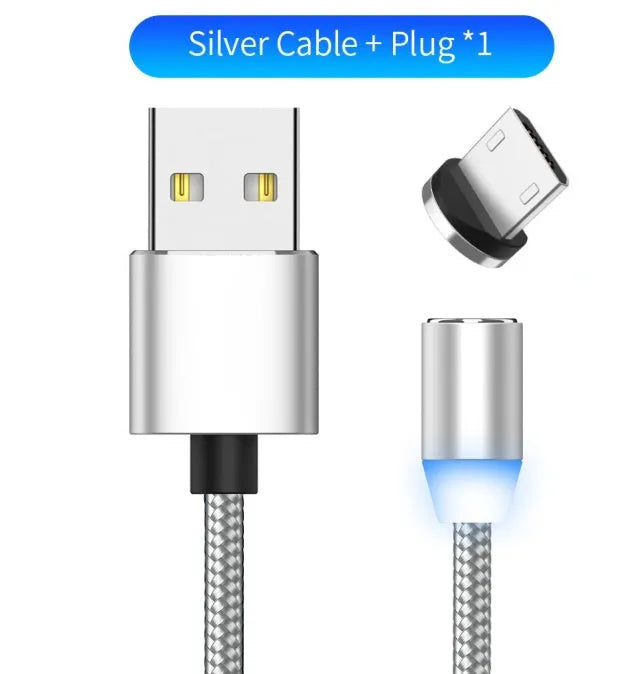 YBD magnetic LED charging cable with cotton braiding and aluminium connector for Apple iPhone