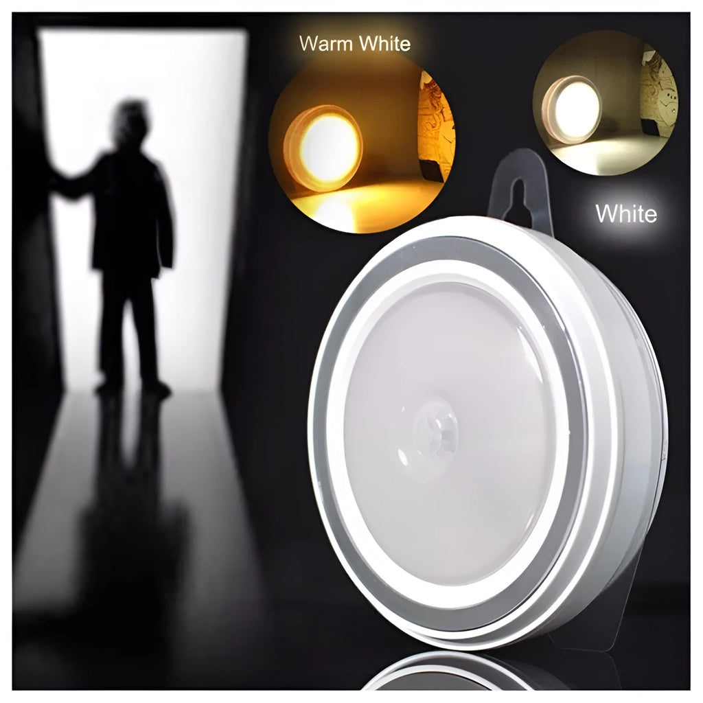 Circular motion sensor LED light with infrared sensor and five LEDs for automatic wardrobe corridor lighting