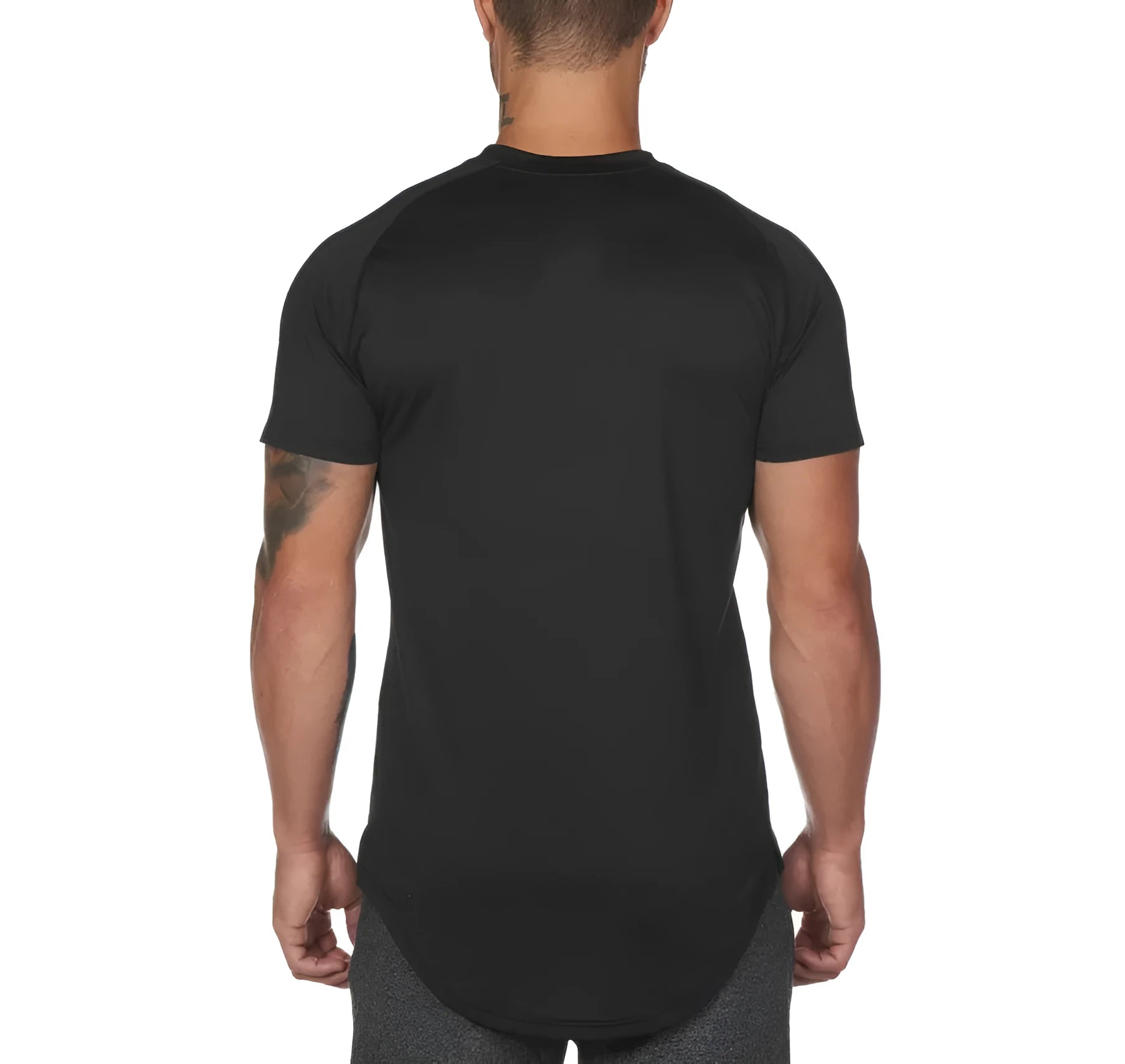 Men's plain gym shirt in cotton-spandex blend available in army green, black, and white colours with size options
