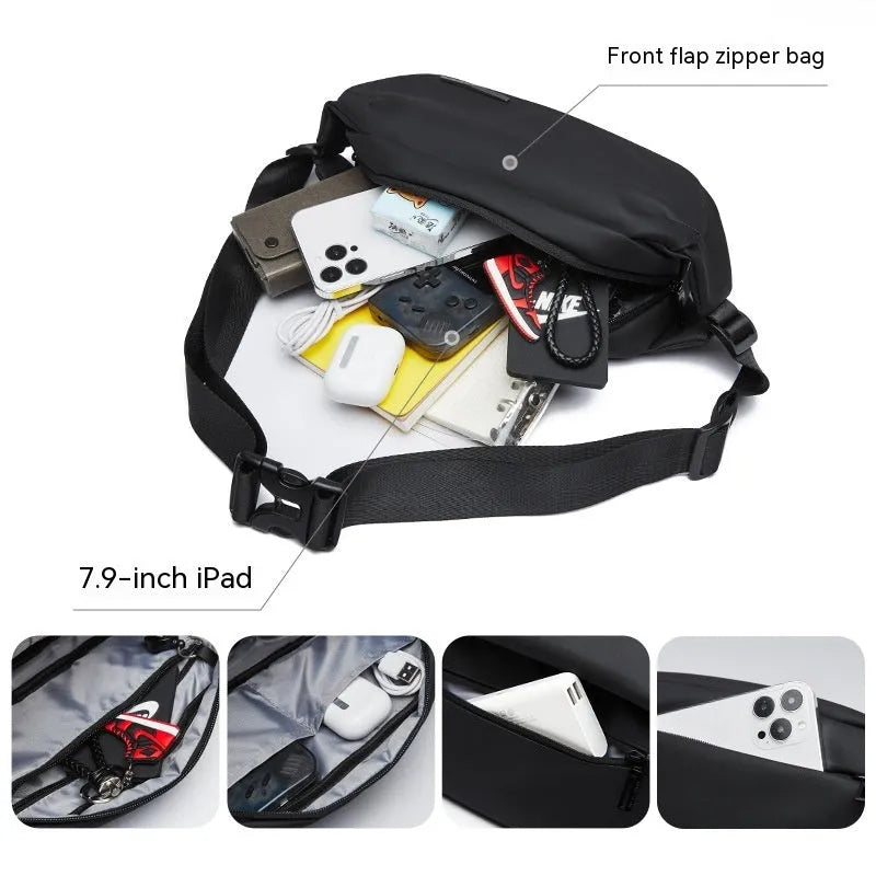 Men's black oxford cloth messenger bag with one-shoulder design for riding and daily use