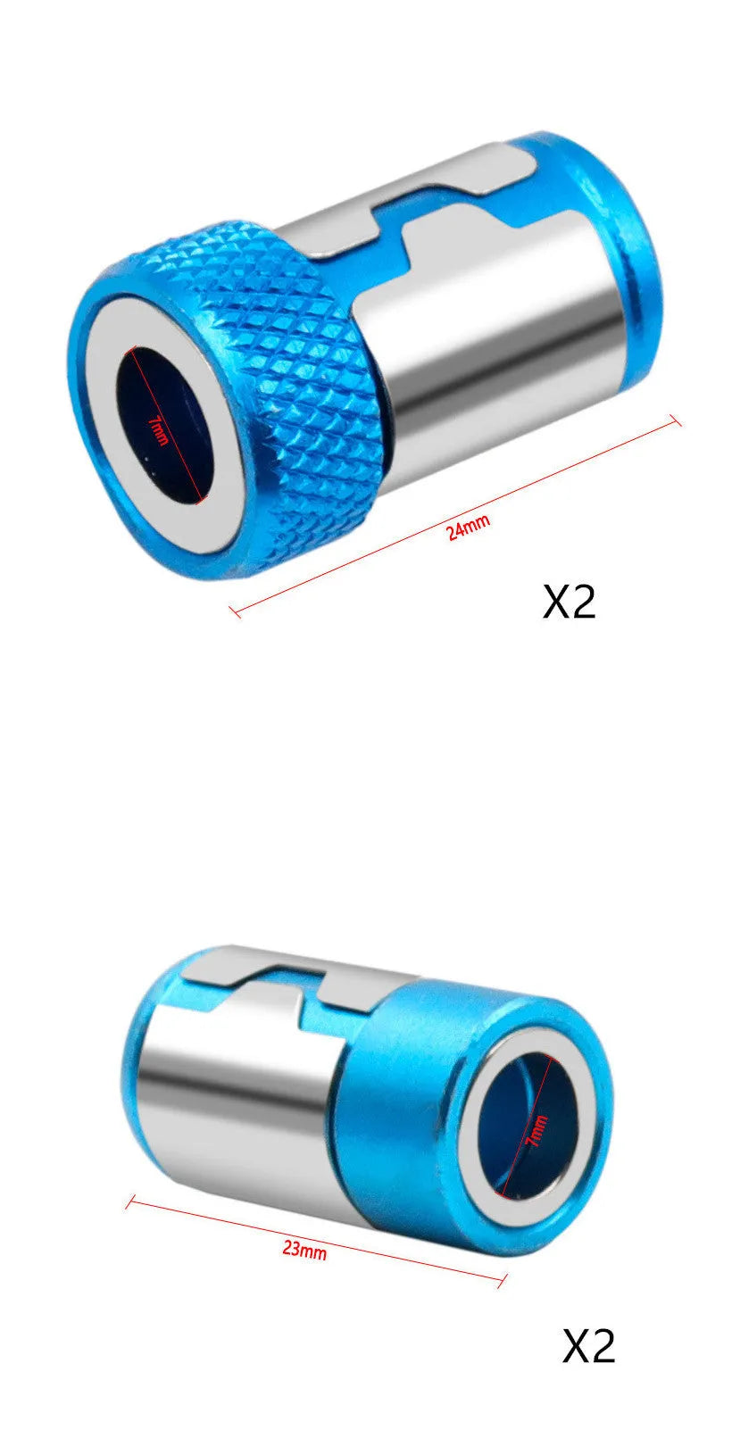 Light blue screwdriver bit with magnetic ring, slotted head type, high carbon steel construction