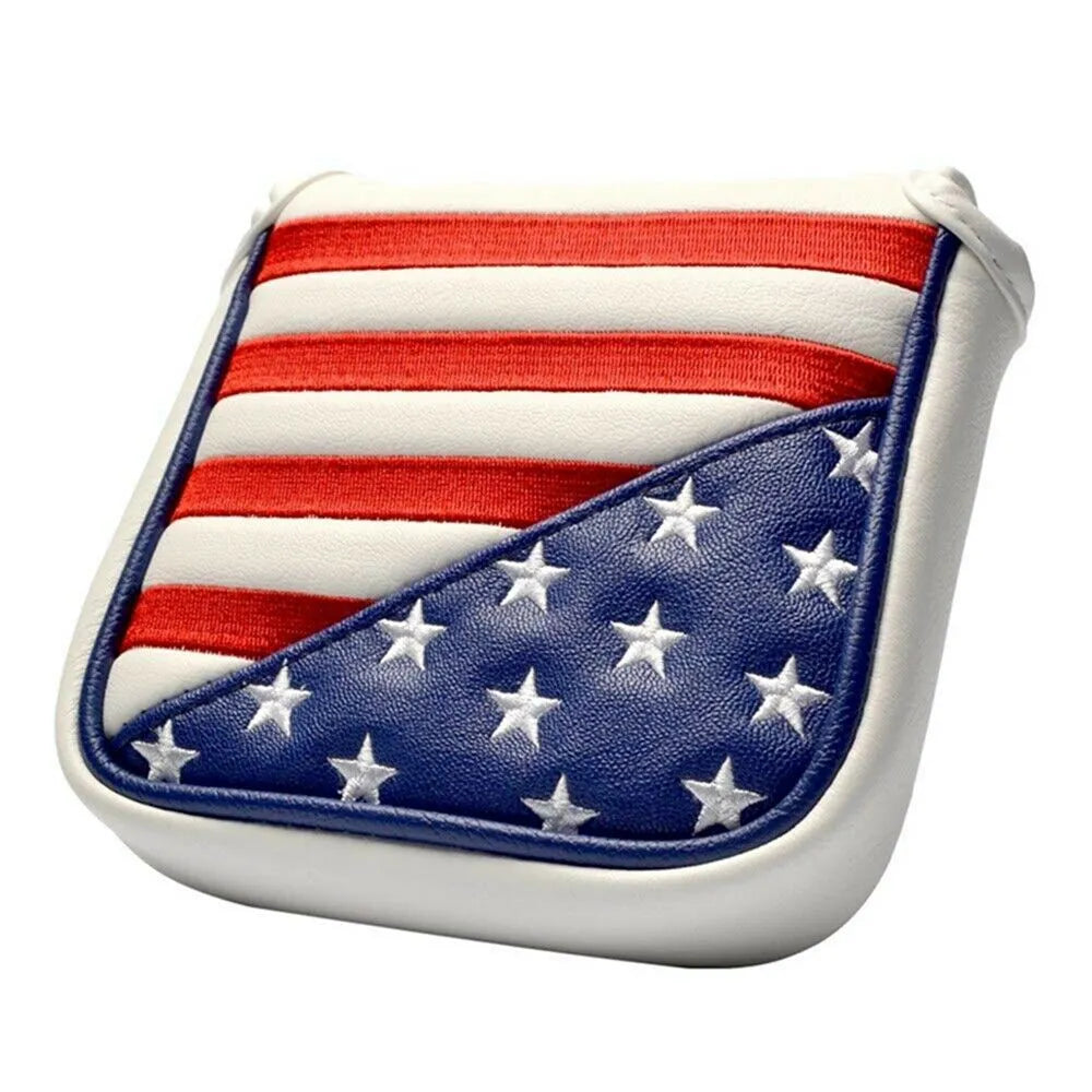 USA flag pattern golf putter cover in White Square colour made from PU synthetic leather with star and stripes design