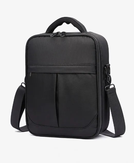 Black men's messenger bag made from Oxford fabric, showing front view with shoulder strap.