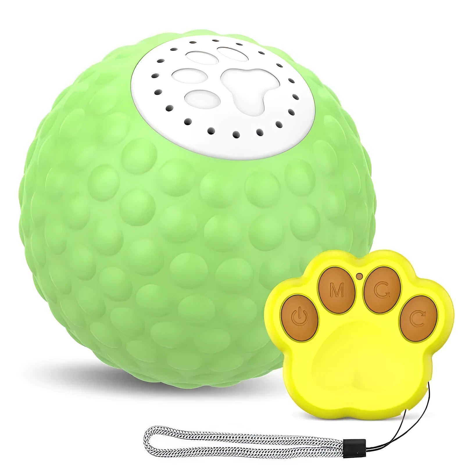 Remote control smart cat ball toy in blue, green, and yellow colours for interactive indoor play