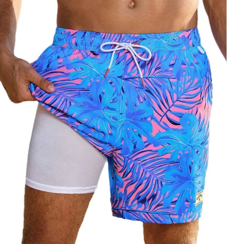 Men's loose fit quick-drying swimming trunks in spandex with colourful pattern options