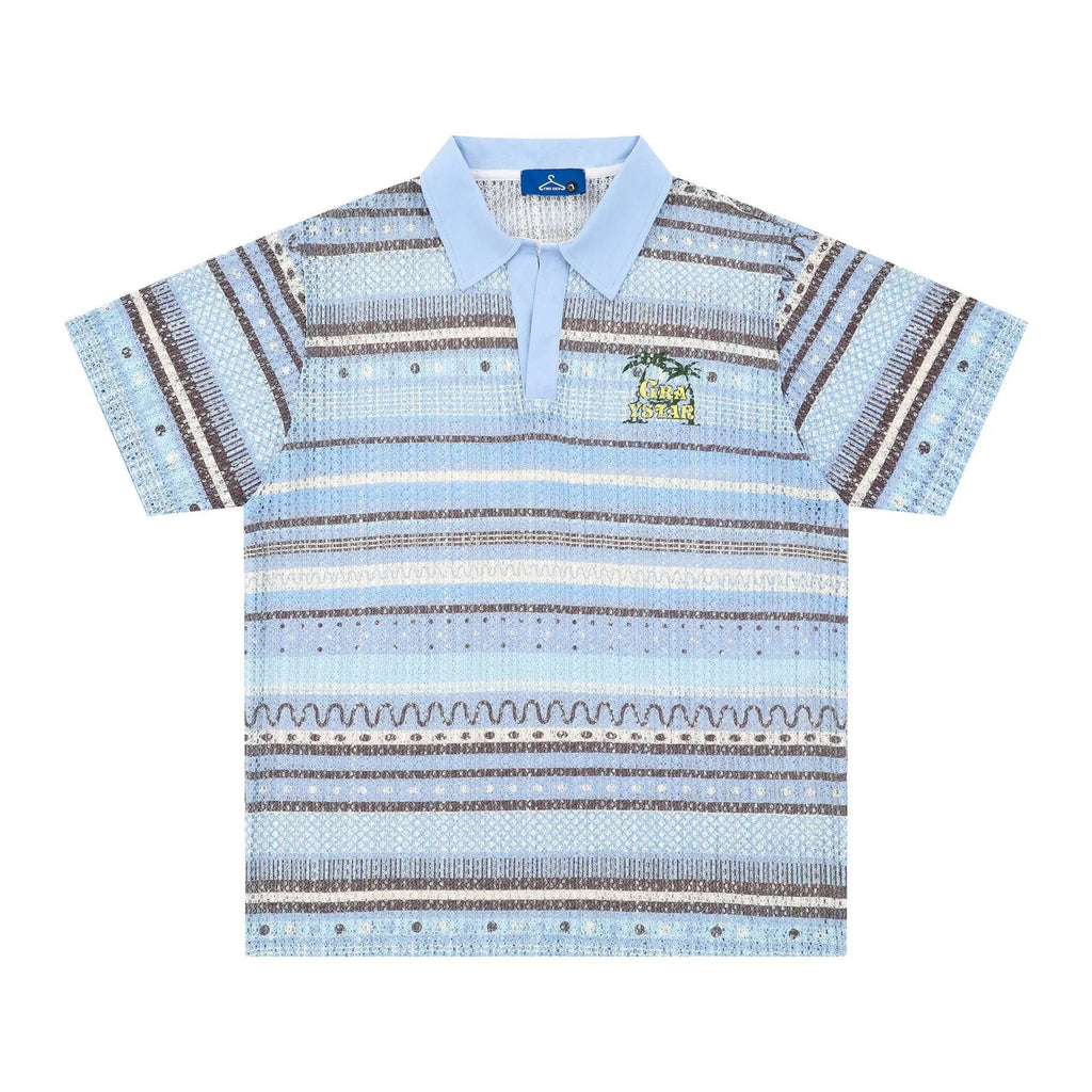 Men's loose fit printed short sleeve shirt in yellow or blue colour, made from polyester fabric