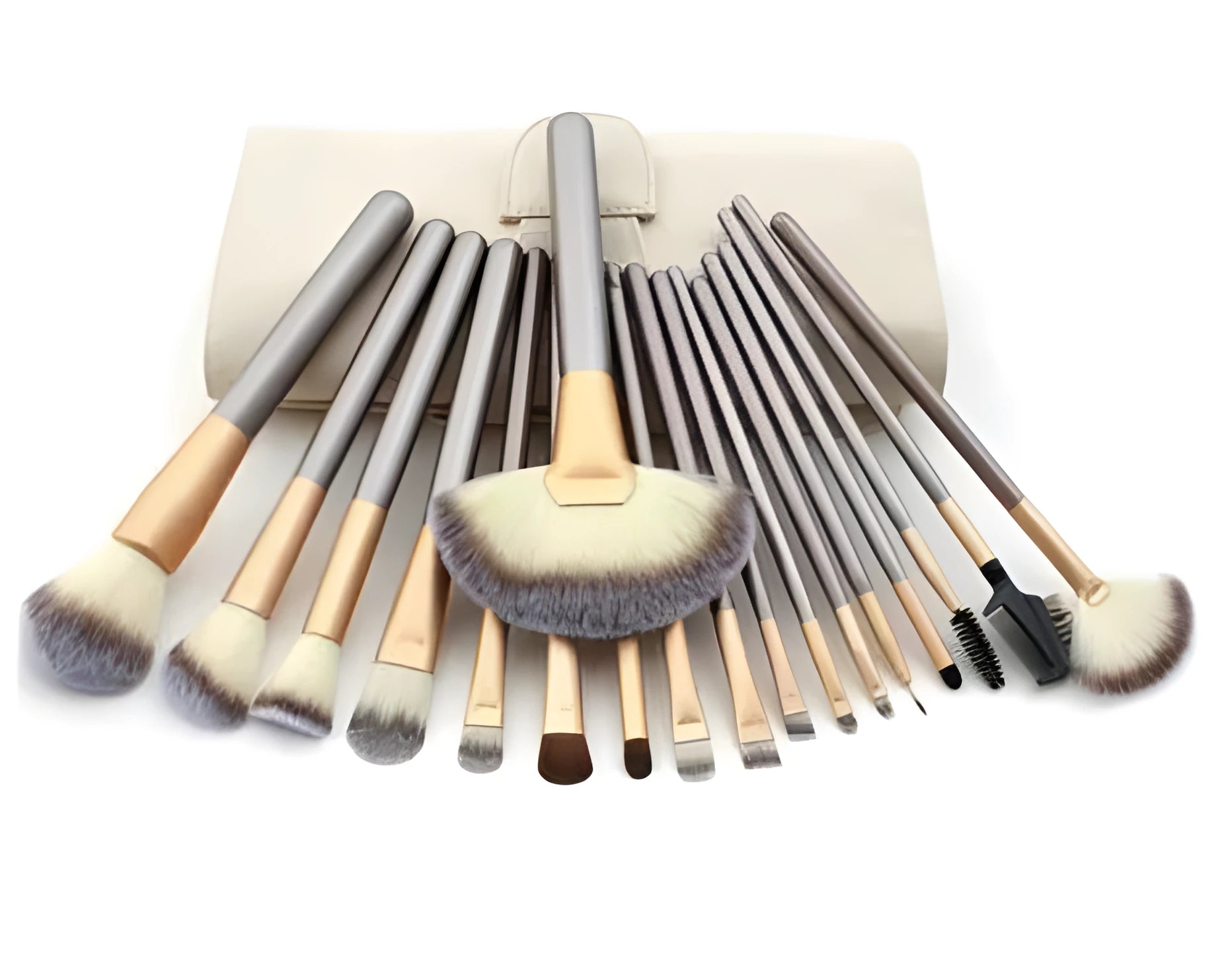 Persian makeup brush set with rice white bristles and champagne coloured handles without logos