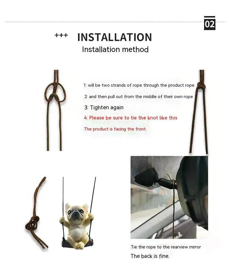 Resin bulldog car pendant hanging ornament in cartoon style for rearview mirror.