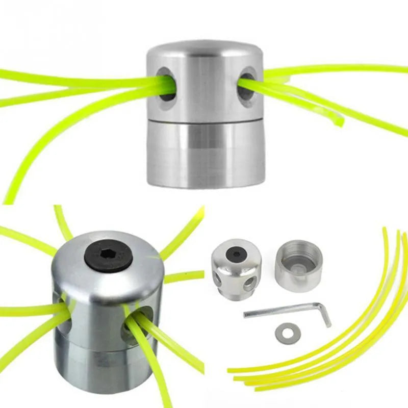 Luzhu silver aluminium grass trimmer replacement head with four light yellow square grass ropes and fitting tools
