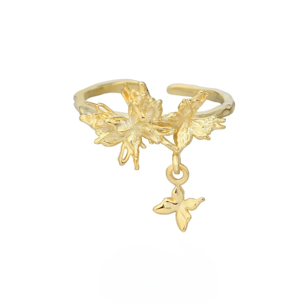 Adjustable silver butterfly ring with gold plating option for women