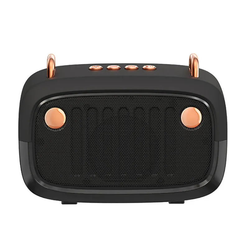Portable mini speaker with subwoofer card design in multiple colours showing compact dimensions