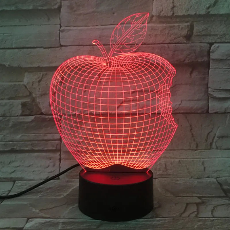 3D acrylic fruit-shaped LED night light with touch control and seven colour options.