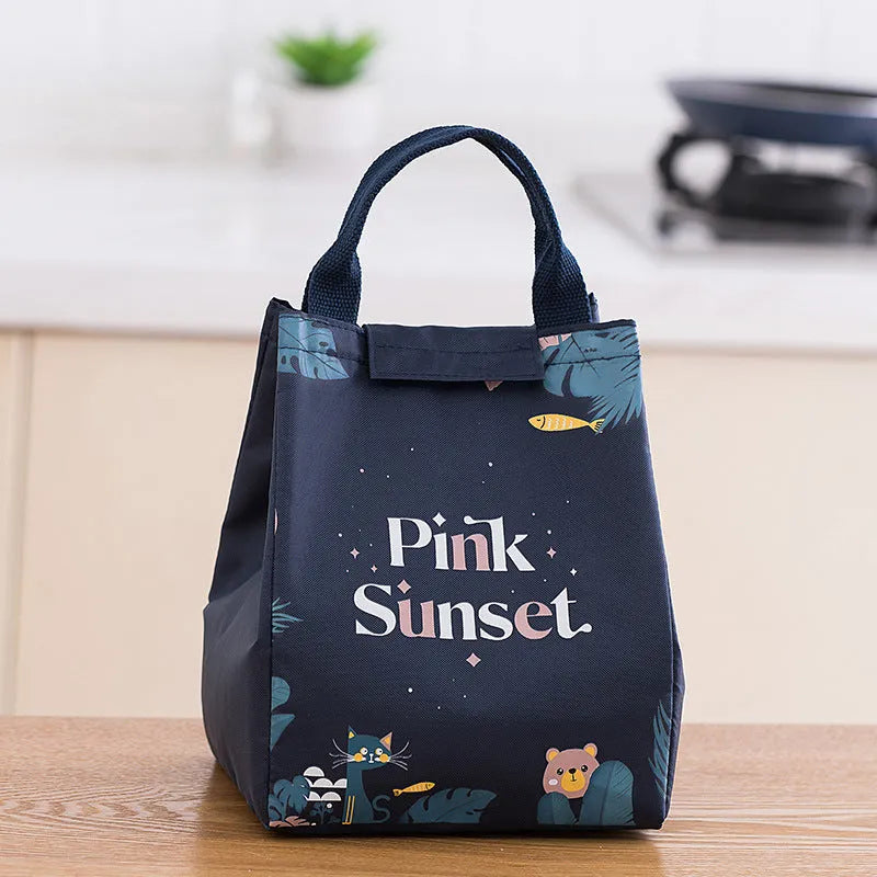 Insulated Oxford cloth lunch bag with thermal fabric in four colour designs