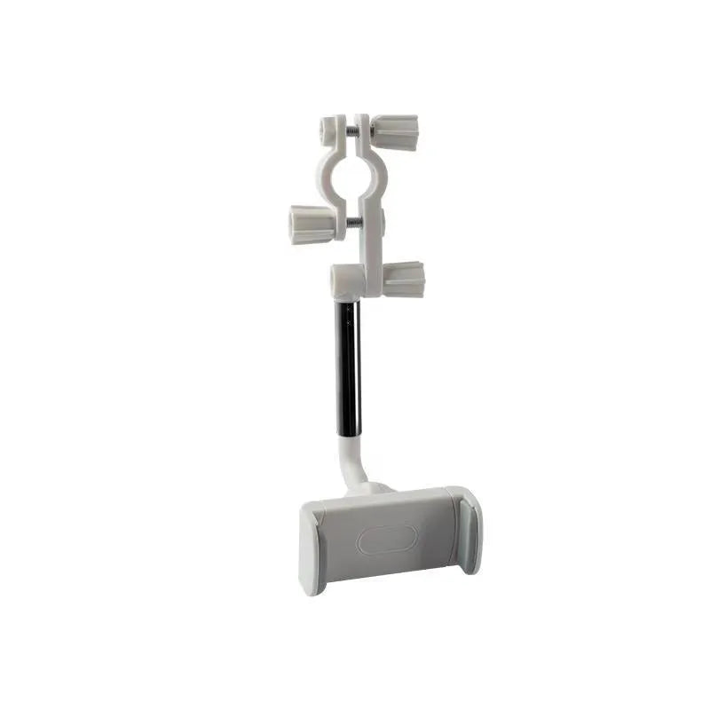 Black ABS plastic mobile phone bracket mounted on a car rearview mirror stem.