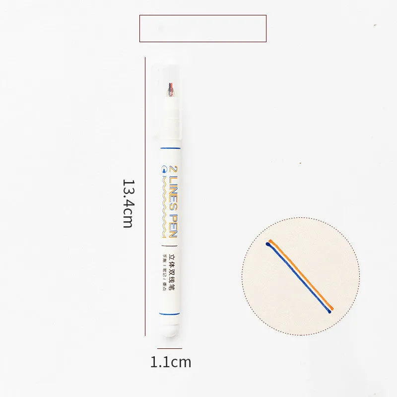 Stereo double line highlighter pen with 0.5mm fine tip, shown in multiple colour options.