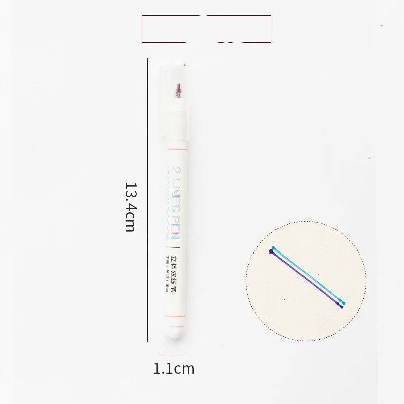 Stereo double line highlighter pen with 0.5mm fine tip, shown in multiple colour options.